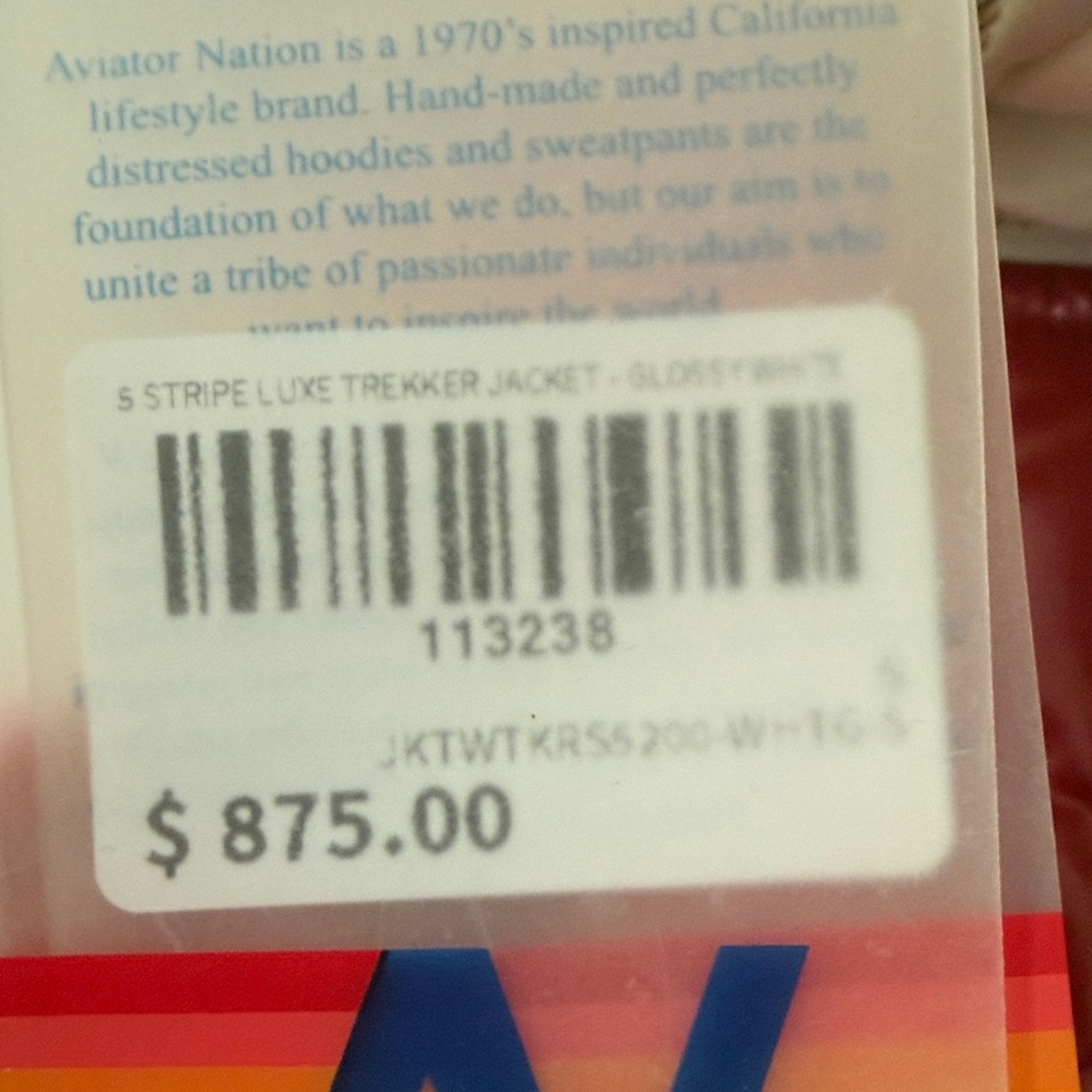 NEW! Aviator Nation White Jacket with signature rainbow wrap around back logo. - Picture 7 of 7